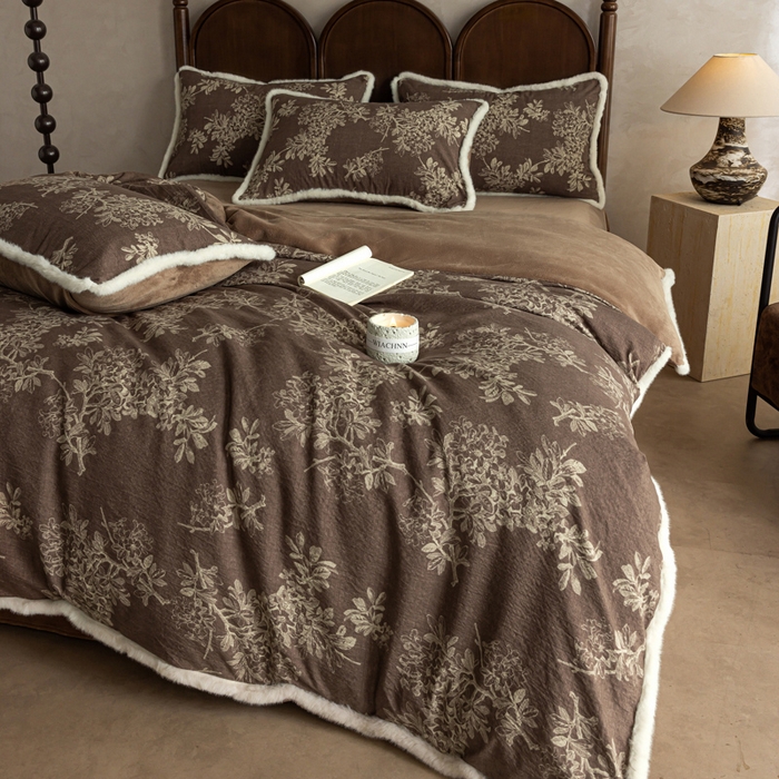 91家纺网 家纺一手货源 找家纺 （总）迷尚家居 2025新款复古色织棉麻牛奶绒棉加绒四件套