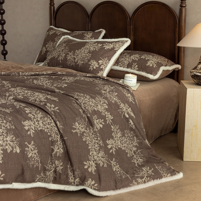 91家纺网 家纺一手货源 找家纺 迷尚家居 2025新款复古色织棉麻牛奶绒棉加绒四件套 锦瑟-绒