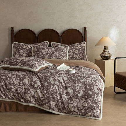 91家纺网 家纺一手货源 找家纺 （总）迷尚家居 2025新款复古色织棉麻牛奶绒棉加绒四件套