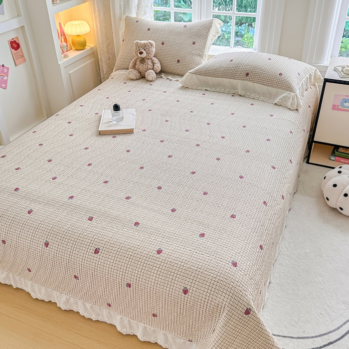 91家纺网 家纺一手货源 找家纺 岚吉家纺 2025新款全棉棉花床盖四件套 草莓格子