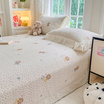 岚吉家纺 2025新款全棉棉花床盖四件套 萌萌狮