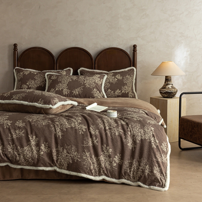 91家纺网 家纺一手货源 找家纺 （总）迷尚家居 2025新款复古色织棉麻牛奶绒棉加绒四件套