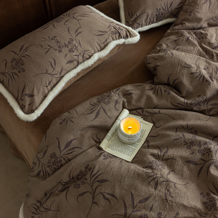 91家纺网 家纺一手货源 找家纺 迷尚家居 2025新款复古色织棉麻牛奶绒棉加绒四件套 玉茗-绒