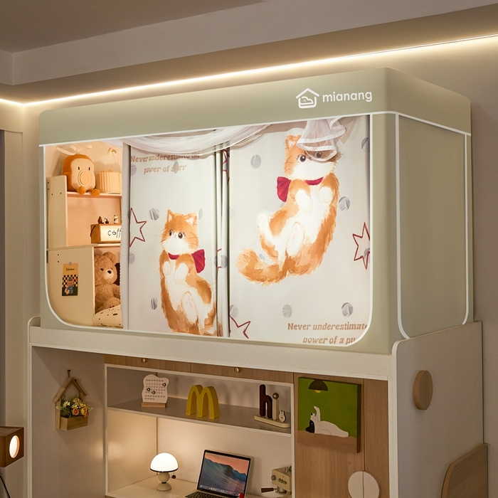 91家纺网 家纺一手货源 找家纺 卓尔居 2025新款学生遮光床帘卡通ZR学生蚊帐 米色-躲猫猫