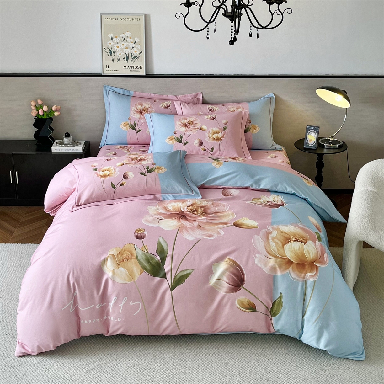 91家纺网 家纺一手货源 找家纺 曼秀琳 2025秋冬新款全棉磨毛印花四件套 岸芷汀兰-粉