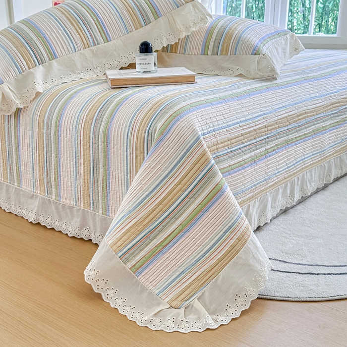 91家纺网 家纺一手货源 找家纺 岚吉家纺 2025新款全棉棉花床盖四件套 黄苏条