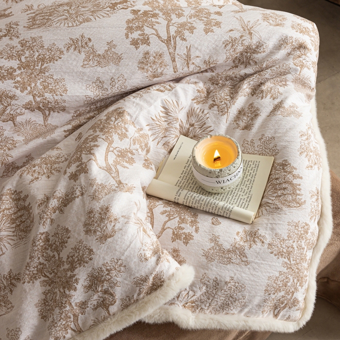 91家纺网 家纺一手货源 找家纺 迷尚家居 2025新款复古色织棉麻牛奶绒棉加绒四件套 迪奥咖-绒