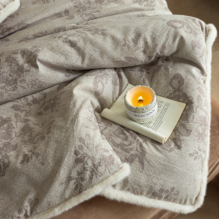 91家纺网 家纺一手货源 找家纺 迷尚家居 2025新款复古色织棉麻牛奶绒棉加绒四件套 风木槿咖-绒