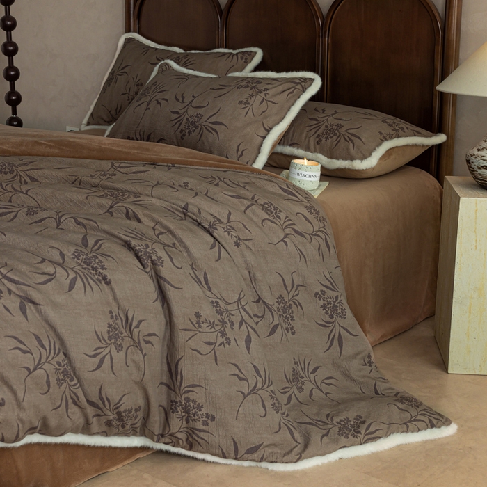 91家纺网 家纺一手货源 找家纺 迷尚家居 2025新款复古色织棉麻牛奶绒棉加绒四件套 玉茗-绒