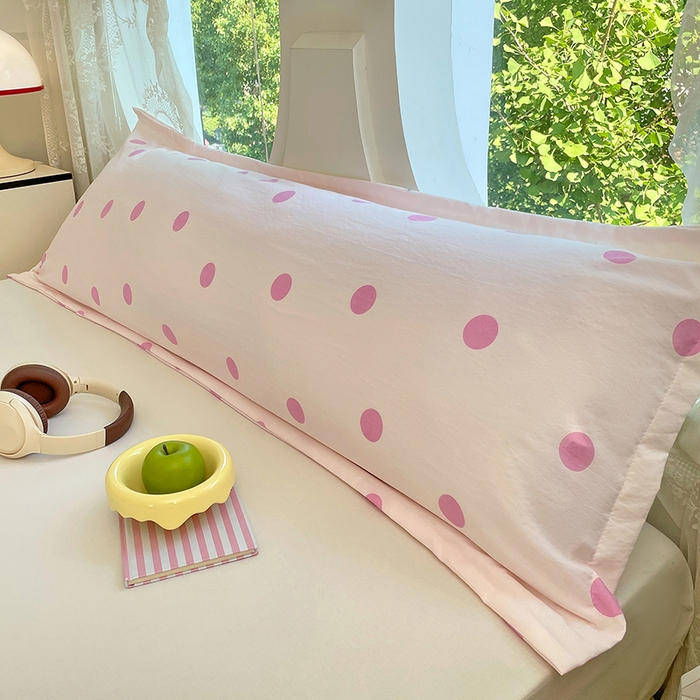 91家纺网 家纺一手货源 找家纺 梦舒羽 2025新款双层纱双人枕套情侣学生长枕芯套枕头内胆套-缤纷波点 波点-樱花粉