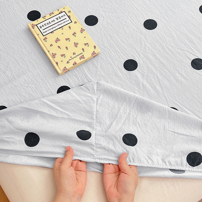 91家纺网 家纺一手货源 找家纺 梦舒羽 2025新款双层纱床笠机洗家用防滑透气床罩床垫床单保护套-缤纷波点 波点-至尊黑