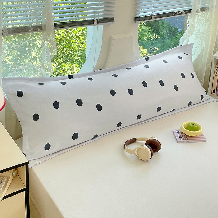 91家纺网 家纺一手货源 找家纺 梦舒羽 2025新款双层纱双人枕套情侣学生长枕芯套枕头内胆套-缤纷波点 波点-至尊黑