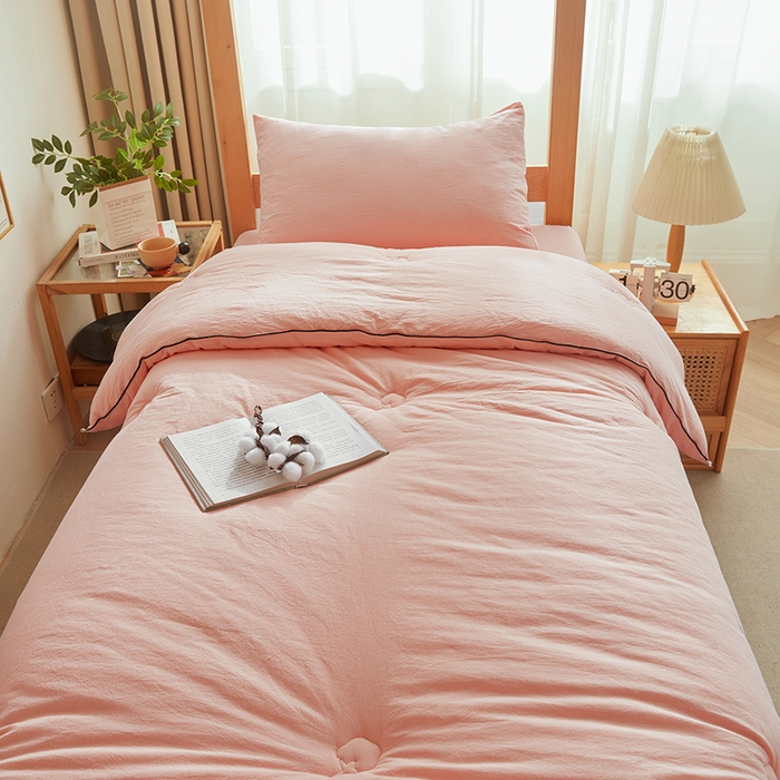 91家纺网 家纺一手货源 找家纺 熙宴家纺 2025新款水洗棉嵌绳款100%新疆棉花被 粉玉