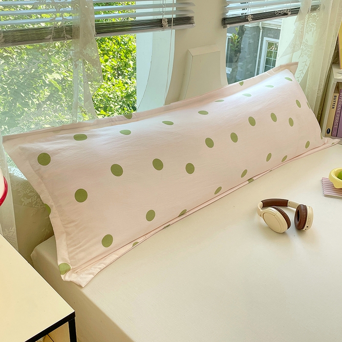 91家纺网 家纺一手货源 找家纺 梦舒羽 2025新款双层纱双人枕套情侣学生长枕芯套枕头内胆套-缤纷波点 波点-清新绿