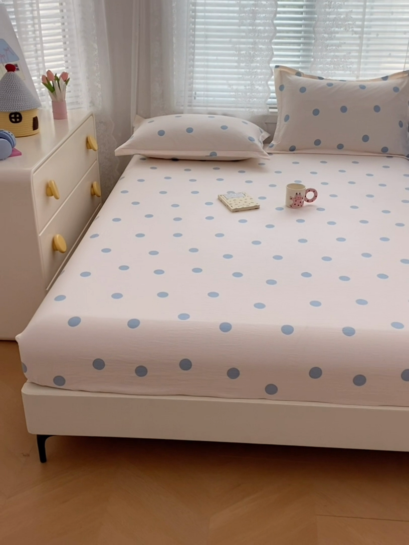 91家纺网 家纺一手货源 找家纺 梦舒羽 2025新款双层纱双人枕套情侣学生长枕芯套枕头内胆套-缤纷波点 波点-浅天蓝