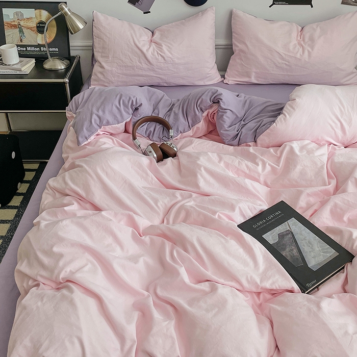 91家纺网 家纺一手货源 找家纺 梦卓家纺 2025爆款ins风超柔褶皱亲肤磨毛水洗棉四件套 粉果气泡