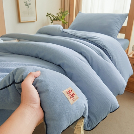 熙宴家纺 2025新款水洗棉嵌绳款100%新疆棉花被 雾蓝