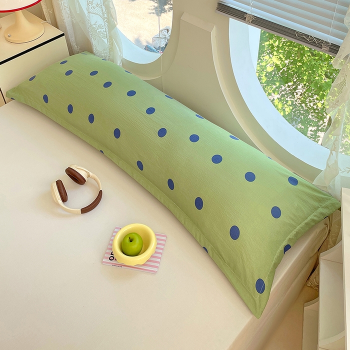 91家纺网 家纺一手货源 找家纺 梦舒羽 2025新款双层纱双人枕套情侣学生长枕芯套枕头内胆套-缤纷波点 波点-布鲁蓝