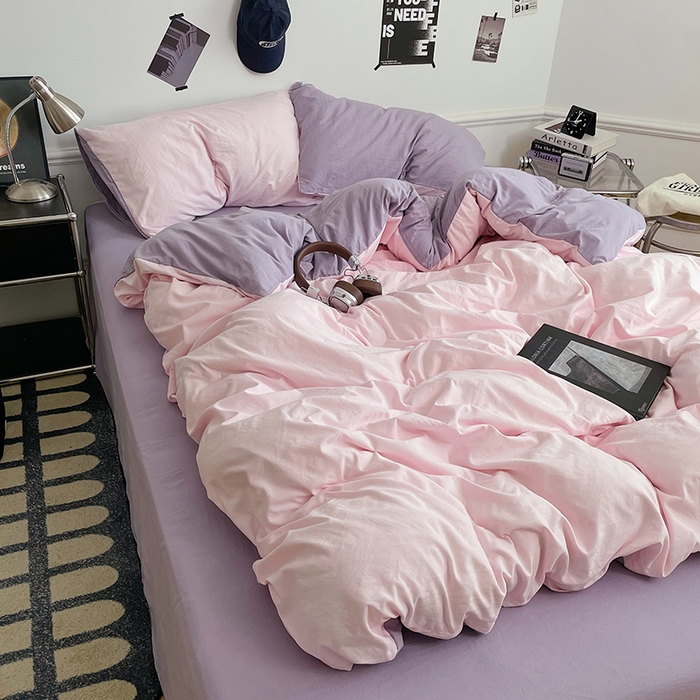 91家纺网 家纺一手货源 找家纺 梦卓家纺 2025爆款ins风超柔褶皱亲肤磨毛水洗棉四件套 粉果气泡