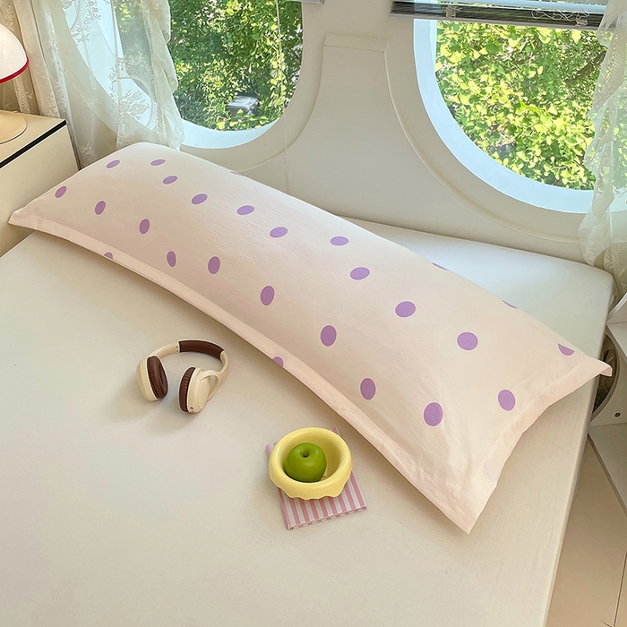 91家纺网 家纺一手货源 找家纺 梦舒羽 2025新款双层纱双人枕套情侣学生长枕芯套枕头内胆套-缤纷波点 波点-星黛紫