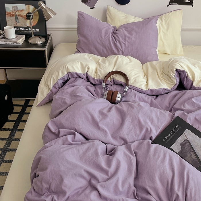 91家纺网 家纺一手货源 找家纺 梦卓家纺 2025爆款ins风超柔褶皱亲肤磨毛水洗棉四件套 芋泥啵啵