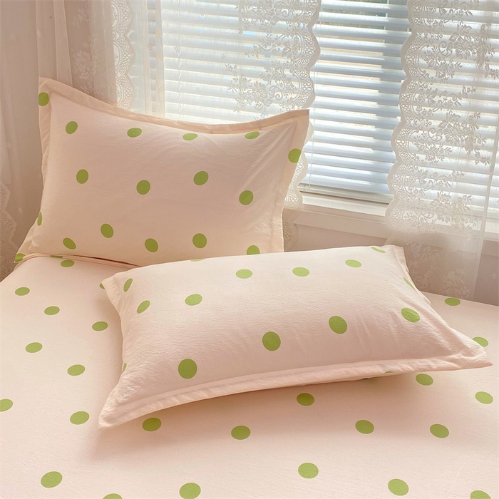 91家纺网 家纺一手货源 找家纺 梦舒羽 2025新款双层纱枕套宿舍学生单只枕芯套枕头内胆套一对装-缤纷波点 波点-清新绿