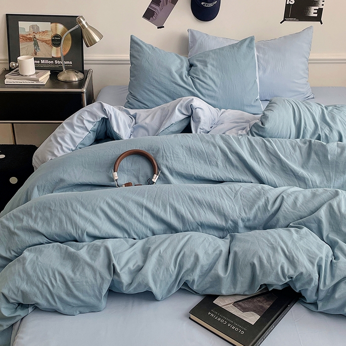 91家纺网 家纺一手货源 找家纺 梦卓家纺 2025爆款ins风超柔褶皱亲肤磨毛水洗棉四件套 绵绵豆冰