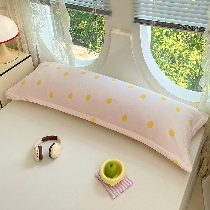 91家纺网 家纺一手货源 找家纺 梦舒羽 2025新款双层纱双人枕套情侣学生长枕芯套枕头内胆套-缤纷波点 波点-向阳黄