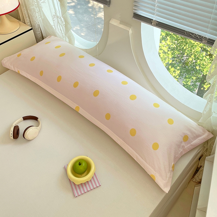 91家纺网 家纺一手货源 找家纺 梦舒羽 2025新款双层纱双人枕套情侣学生长枕芯套枕头内胆套-缤纷波点 波点-向阳黄