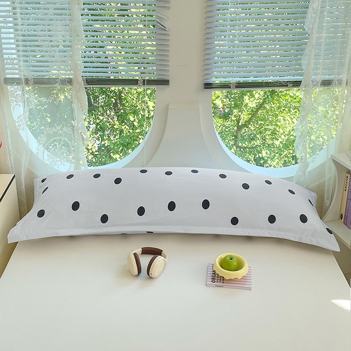 91家纺网 家纺一手货源 找家纺 梦舒羽 2025新款双层纱双人枕套情侣学生长枕芯套枕头内胆套-缤纷波点 波点-至尊黑