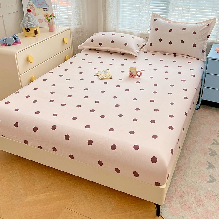 91家纺网 家纺一手货源 找家纺 梦舒羽 2025新款双层纱床笠机洗家用防滑透气床罩床垫床单保护套-缤纷波点 波点-咖啡色