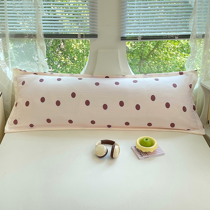 91家纺网 家纺一手货源 找家纺 梦舒羽 2025新款双层纱双人枕套情侣学生长枕芯套枕头内胆套-缤纷波点 波点-咖啡色