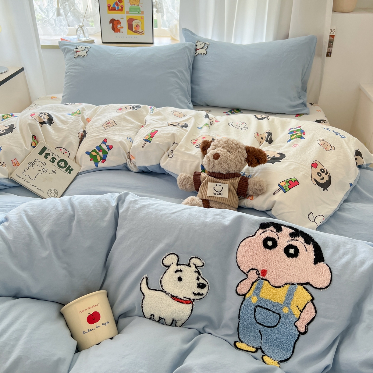 91家纺网 家纺一手货源 找家纺 茉礼 2025新款高克重水洗云朵棉毛巾绣四件套学生季可爱卡通-况味 呆萌新新