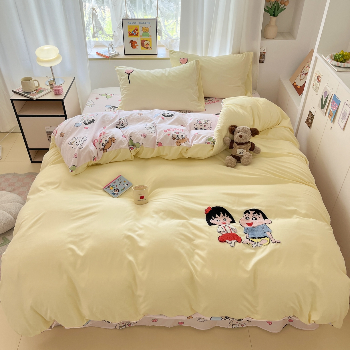 91家纺网 家纺一手货源 找家纺 茉礼 2025新款高克重水洗云朵棉毛巾绣四件套学生季可爱卡通-况味 新新小丸子