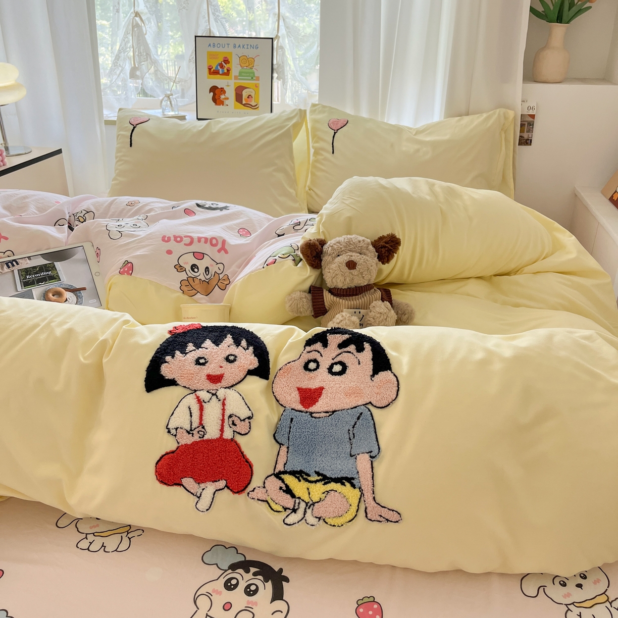 91家纺网 家纺一手货源 找家纺 茉礼 2025新款高克重水洗云朵棉毛巾绣四件套学生季可爱卡通-况味 新新小丸子