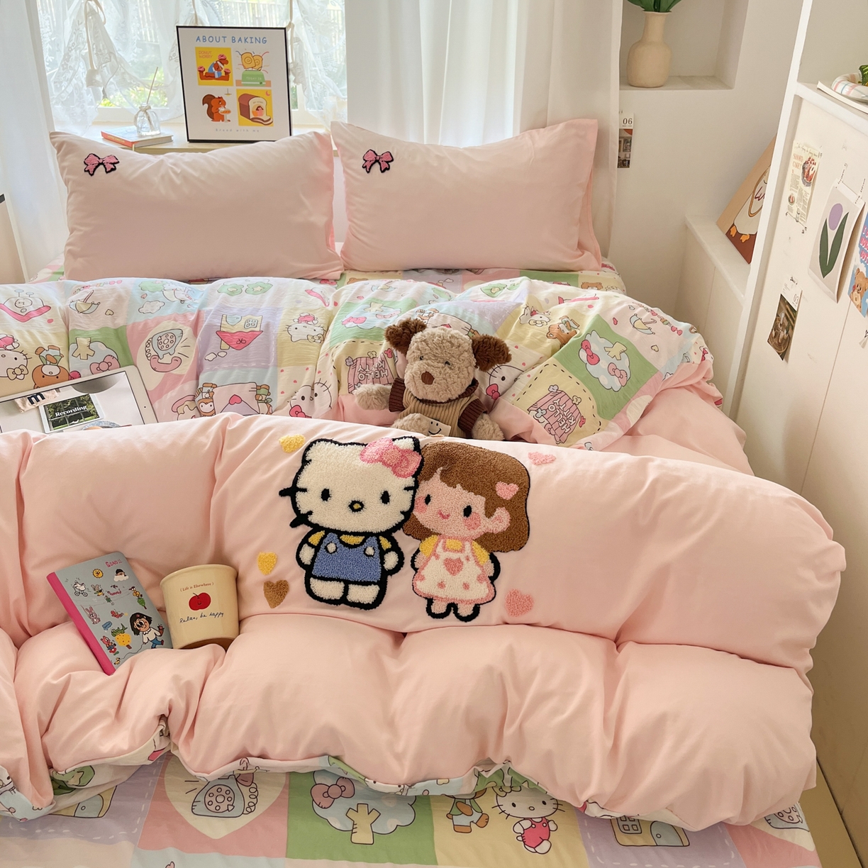 91家纺网 家纺一手货源 找家纺 茉礼 2025新款高克重水洗云朵棉毛巾绣四件套学生季可爱卡通-况味 kt女孩