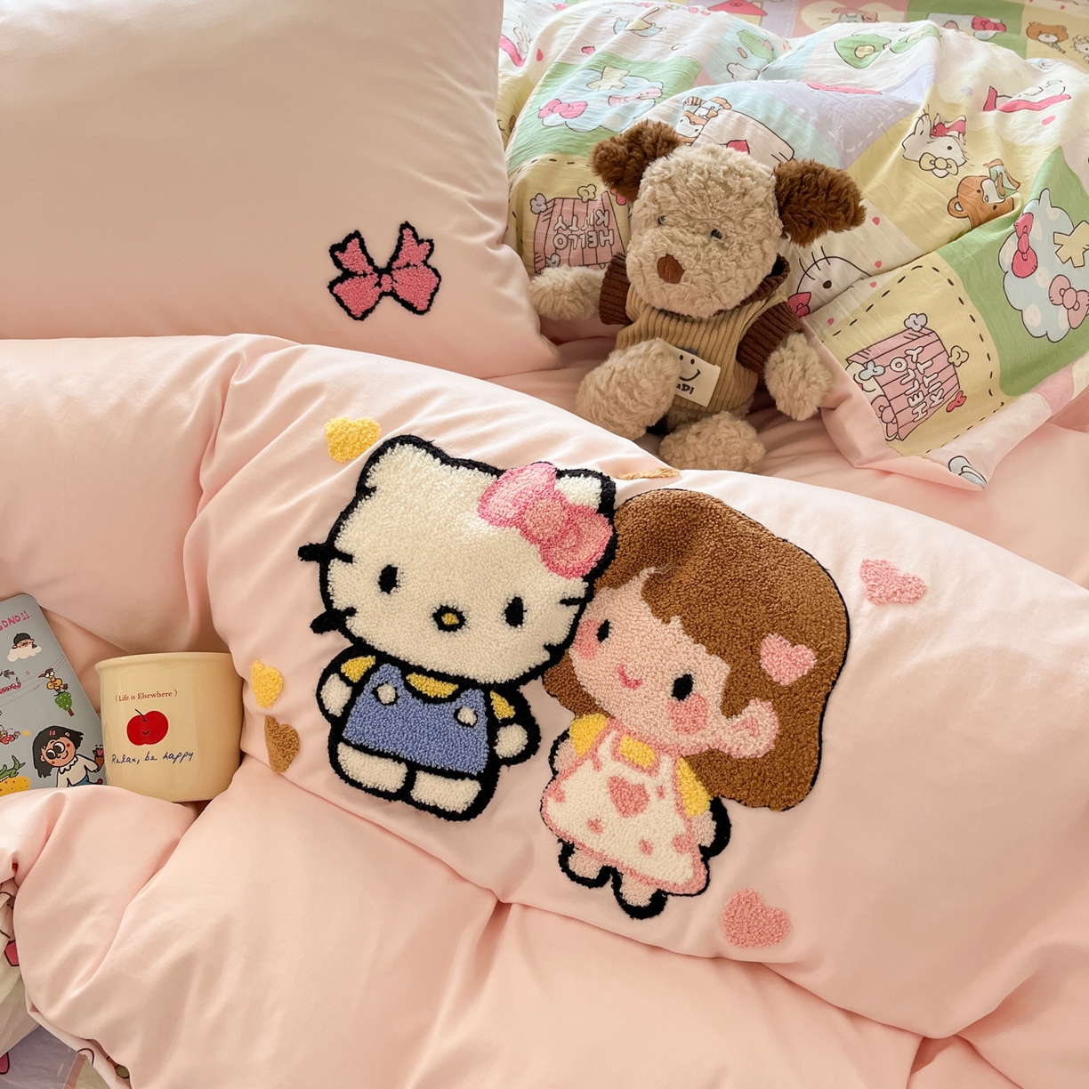 91家纺网 家纺一手货源 找家纺 茉礼 2025新款高克重水洗云朵棉毛巾绣四件套学生季可爱卡通-况味 kt女孩