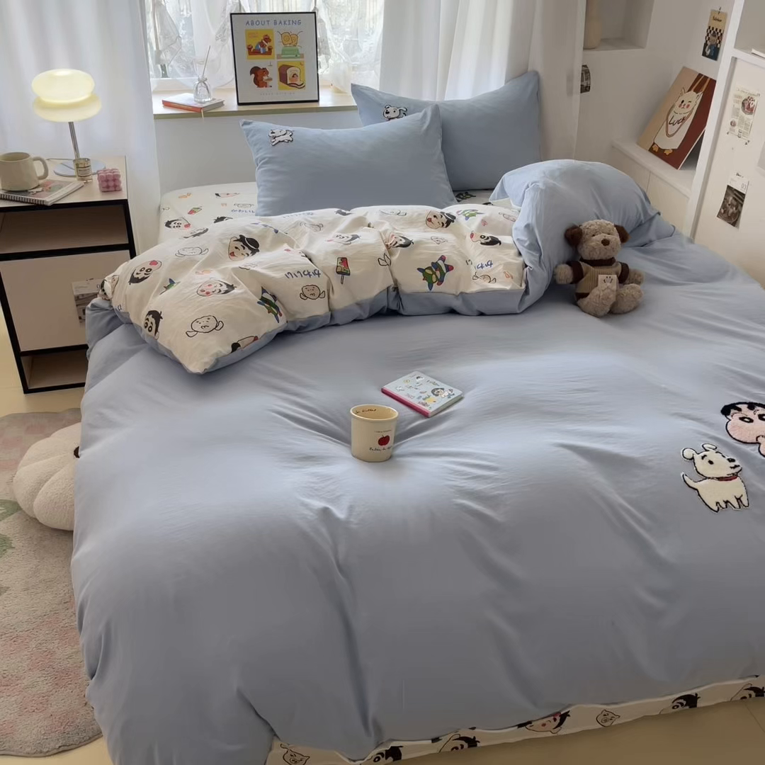 91家纺网 家纺一手货源 找家纺 茉礼 2025新款高克重水洗云朵棉毛巾绣四件套学生季可爱卡通-况味 呆萌新新