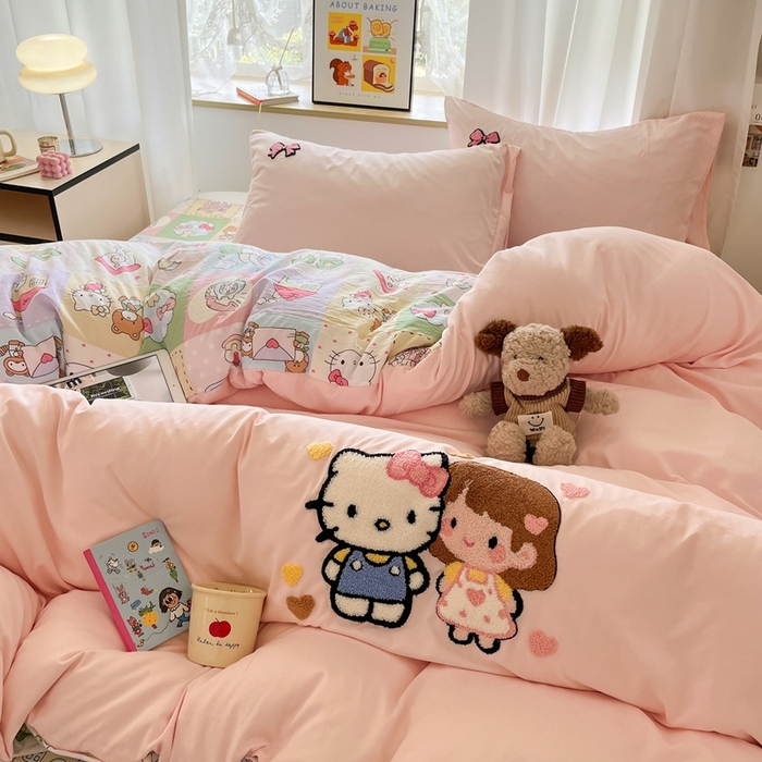 91家纺网 家纺一手货源 找家纺 （总）茉礼 2025新款高克重水洗云朵棉毛巾绣四件套学生季可爱卡通-况味