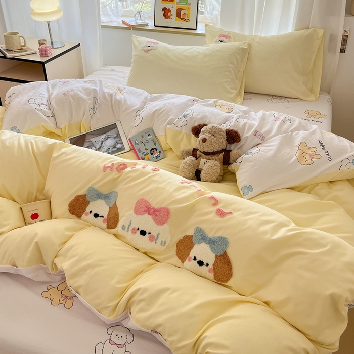 91家纺网 家纺一手货源 找家纺 （总）茉礼 2025新款高克重水洗云朵棉毛巾绣四件套学生季可爱卡通-况味