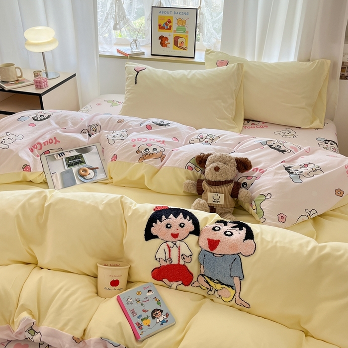 91家纺网 家纺一手货源 找家纺 （总）茉礼 2025新款高克重水洗云朵棉毛巾绣四件套学生季可爱卡通-况味