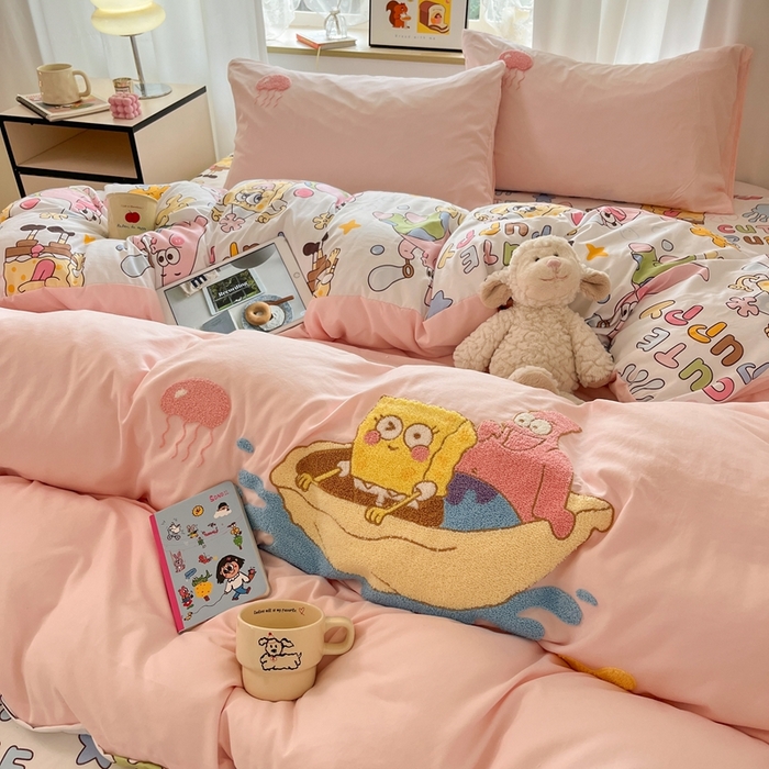 91家纺网 家纺一手货源 找家纺 （总）茉礼 2025新款高克重水洗云朵棉毛巾绣四件套学生季可爱卡通-况味