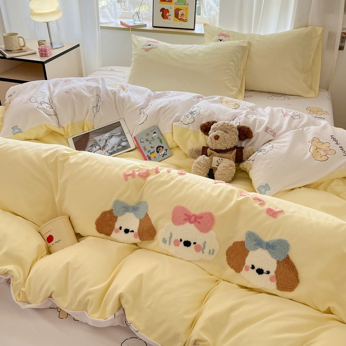 茉礼 2025新款高克重水洗云朵棉毛巾绣四件套学生季可爱卡通-况味 欢乐狗狗