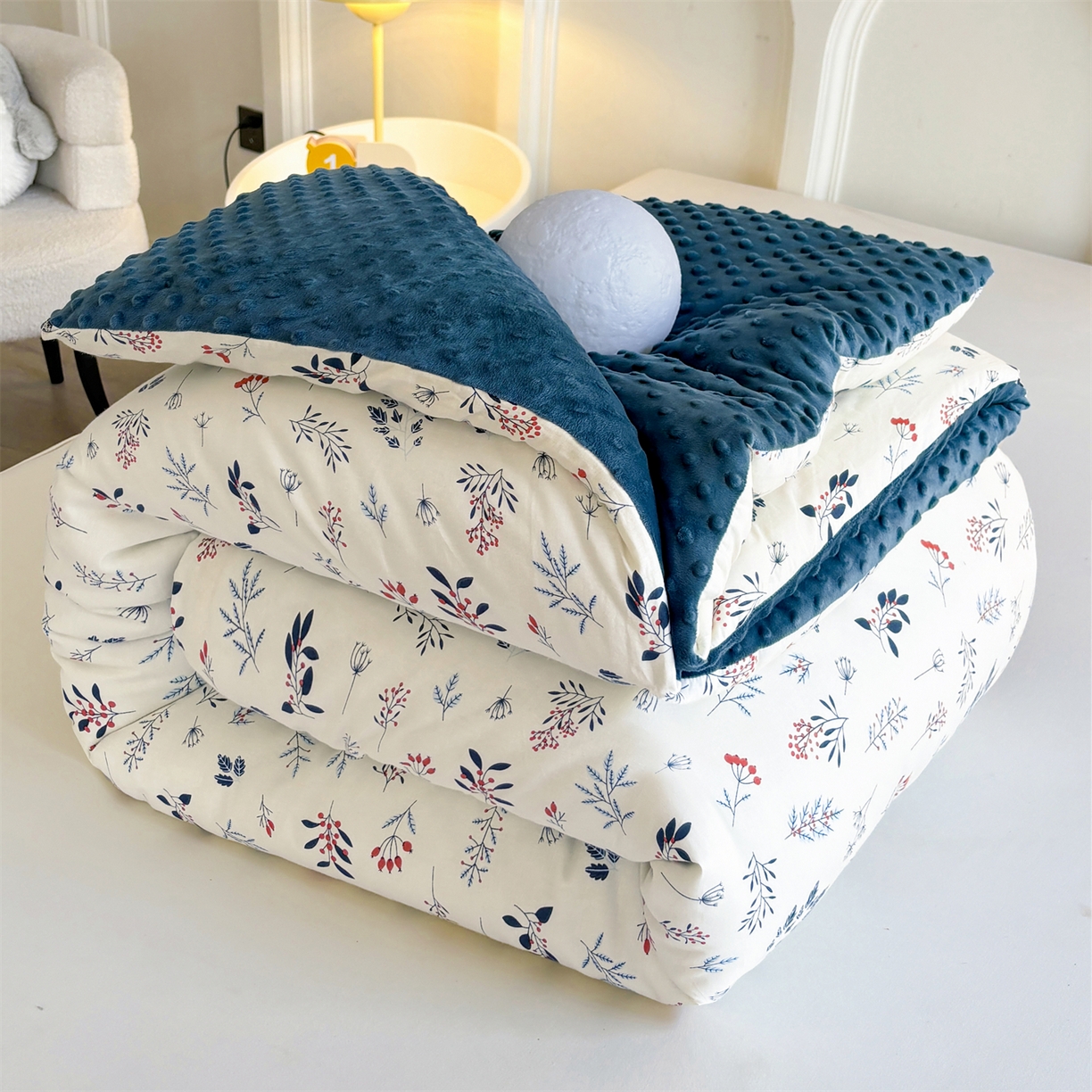 91家纺网 家纺一手货源 找家纺 小石头家纺 2025新款A类全棉纯棉印花豆豆绒大豆被冬被春秋被被子被芯 芳华风情