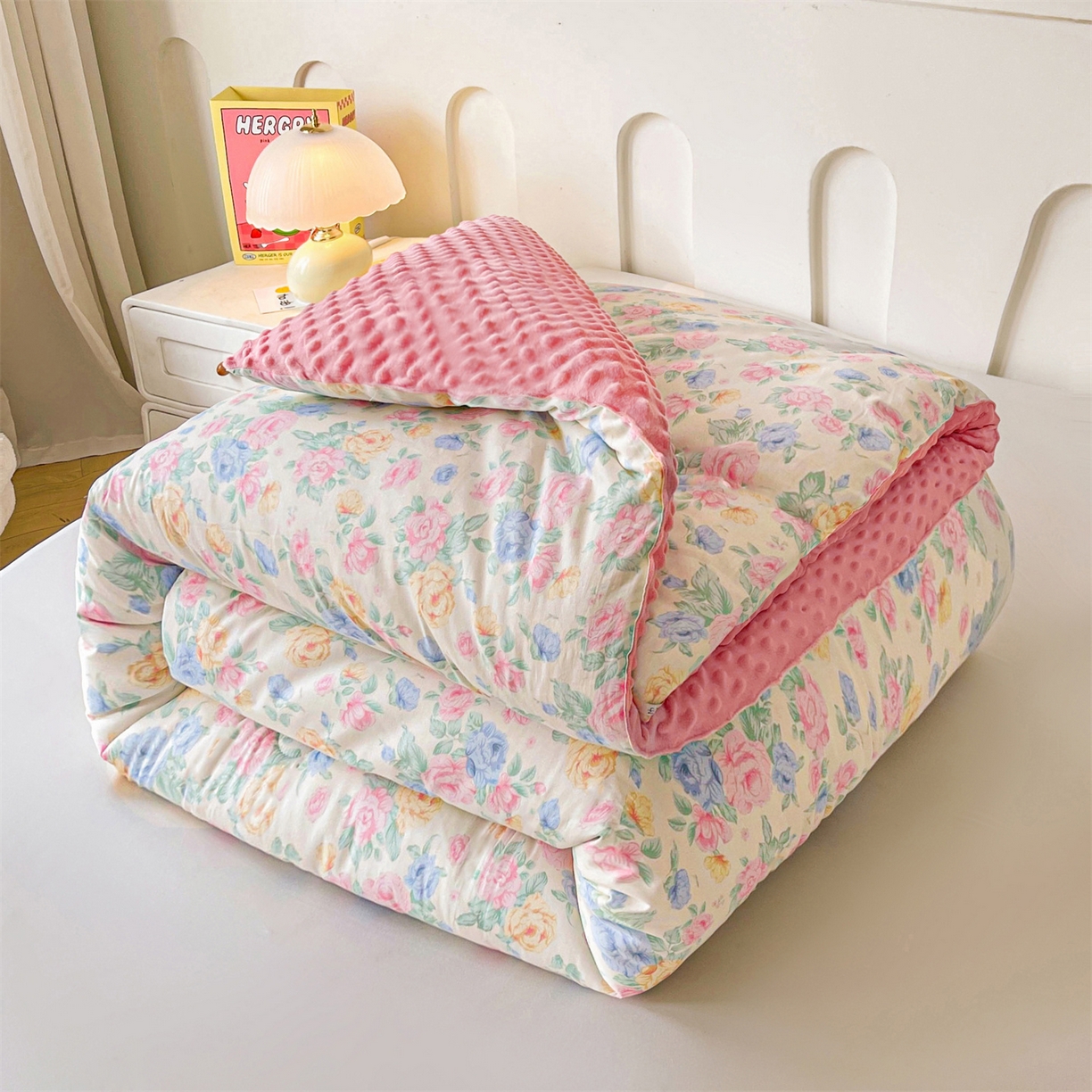 91家纺网 家纺一手货源 找家纺 小石头家纺 2025新款A类全棉纯棉印花豆豆绒大豆被冬被春秋被被子被芯 兰若幽香