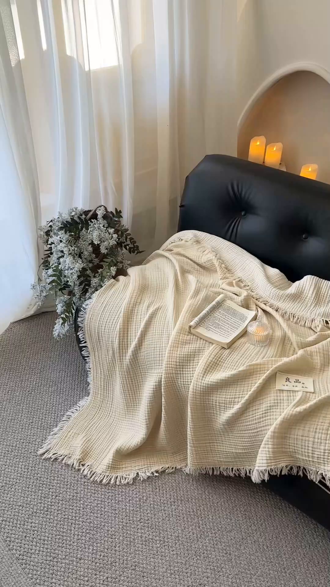 91家纺网 家纺一手货源 找家纺 吉象家纺 2025新款全棉纯棉四层纱流苏毯盖毯毯子 优雅-米色