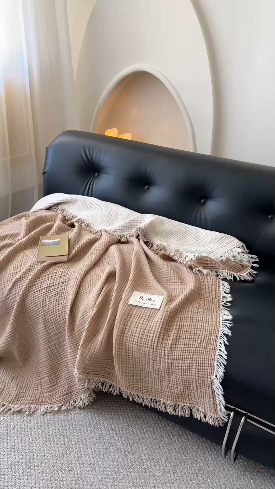 91家纺网 家纺一手货源 找家纺 吉象家纺 2025新款全棉纯棉四层纱流苏毯盖毯毯子 优雅-原卡其