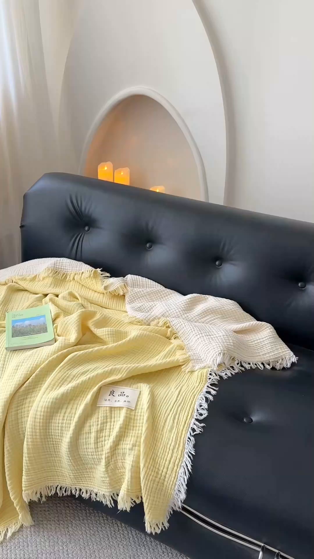 91家纺网 家纺一手货源 找家纺 吉象家纺 2025新款全棉纯棉四层纱流苏毯盖毯毯子 优雅-鹅黄