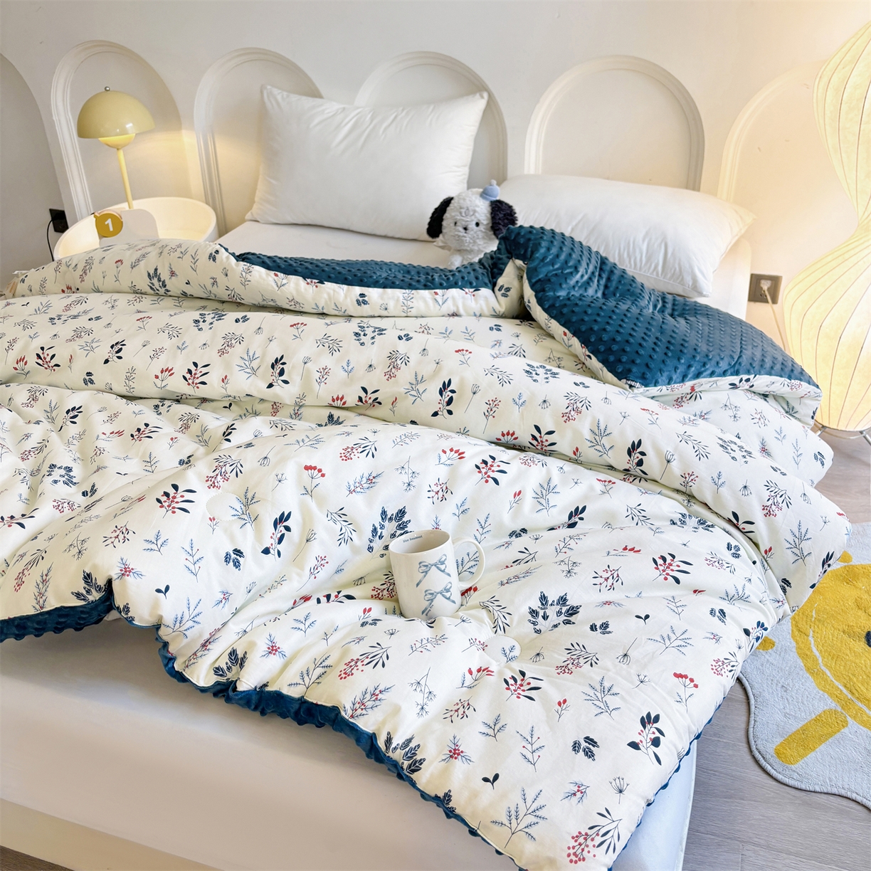 91家纺网 家纺一手货源 找家纺 小石头家纺 2025新款A类全棉纯棉印花豆豆绒大豆被冬被春秋被被子被芯 芳华风情