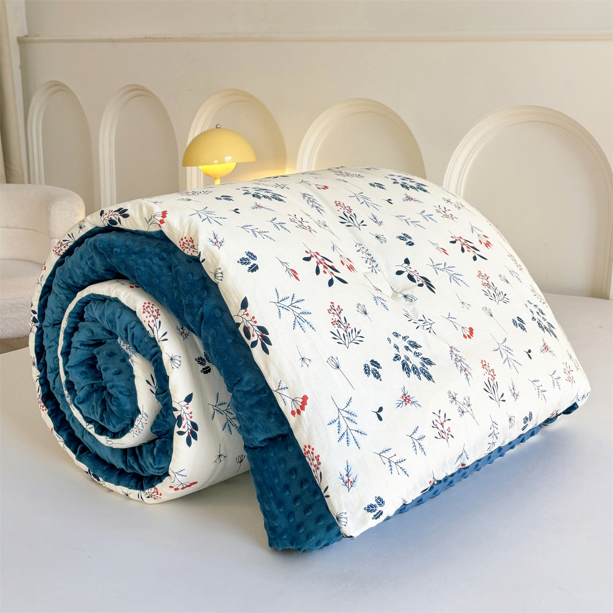 91家纺网 家纺一手货源 找家纺 小石头家纺 2025新款A类全棉纯棉印花豆豆绒大豆被冬被春秋被被子被芯 芳华风情